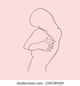 Painting one line young woman or girl portrait face, beauty single icon, simple fashion logo, continuous hand drawing art.

