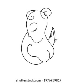 Painting one line young woman or girl portrait face, beauty single icon, simple fashion logo, continuous hand drawing art. Female carton figure isolated on white background.