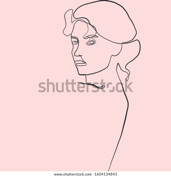 Painting One Line Young Woman Girl Stock Vector Royalty Free