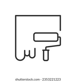 Painting with a paint roller, linear icon. Line with editable stroke