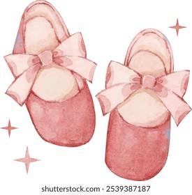 A painting of a pair of red children's dance shoes