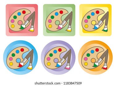 Painting palette and  brush - icon set