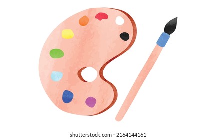 Painting palette and brush watercolor vector illustration isolated on white background. Artist palette. Painting palette clipart cartoon style