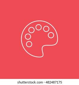 Painting Palette Line Icon On Red Background