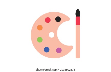 Painting Palette With Pain Brush Icon For Web. Simple Painting Palette Sign Vector Design. Minimalist Paint Brush With Palette Web Icon Isolated On White Background, Logo Clipart. Artist Symbol Icon