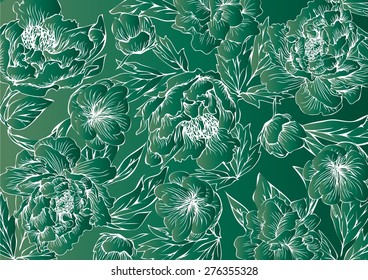 Painting peonies flowers stripes for background and text