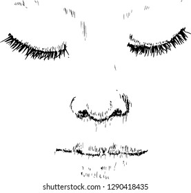 Painting of a person with eyes closed. Tenderness and youth.