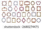 Painting and photo, mirror frames of rectangle and square shape set. Ornate borders decor of picture on Victorian style. Antique, art mascot, cartoon frame collection vector illustration