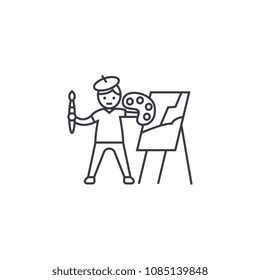 painting a picture vector line icon, sign, illustration on background, editable strokes