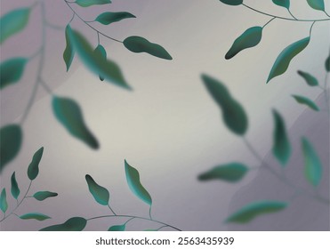a painting of a plant with green leaves and purple background