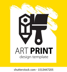 Painting and printing center. Creative workshop, art studio. Design printshop logo template. Vector illustration.