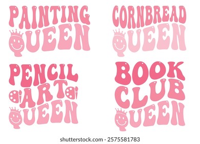 Painting Queen, Cornbread Queen, Pencil Art Queen, Book Club Queen retro wavy T-shirt