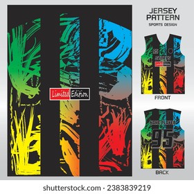 Malerei Regenbogen schwarze Streifen Muster Design, Illustration, Stoffhintergrund für Sport-T-Shirt, Football Jersey Shirt mock up for Football Club. konsistente Vorderansicht