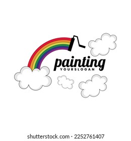 painting rainbow logo design  vector template