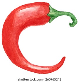 painting of red hot pepper  - watercolor vector illustration fresh organic food