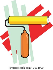 a painting roller in colourful background	 	