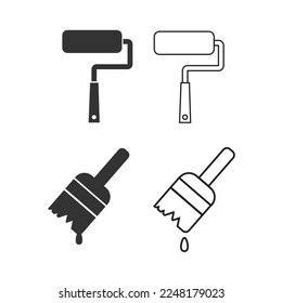 Painting roller icon. brush tools set line and background vector ilustration.