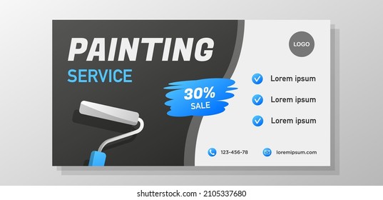 Painting service advertisement banner, house renovation campaign concept, wall paint, handyman abstract rectangle ad, roller brush flyer leaflet concept, isolated.