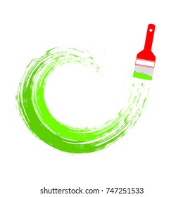 Painting Services Logo.  Brush stroke green paint on white background. Stock vector. Flat design.