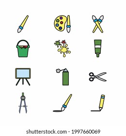 Painting Set Icon Vector Style 4. simple illustration. Editable stroke. Design template vector