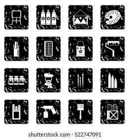 Painting set icons in grunge style isolated on white background. Vector illustration