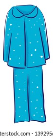 Painting of a showcase blue-colored nightie with a round neck  an extended sleeve  and pretty tonal white-polka designs look beautiful  vector  color drawing or illustration