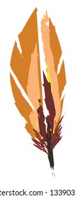 Painting of a single feather in brown color shade vector color drawing or illustration 