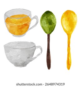 a painting of a spoon, a cup, and a spoon
