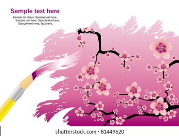 Painting spring landscape with cherry blossom