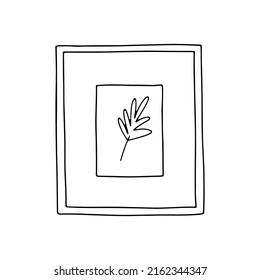 Painting in a square frame linear illustration. Outline image. Vector