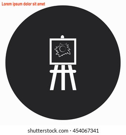 Painting Stand web icon. Gray circle button with white illustration.