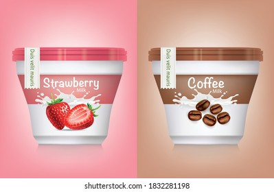 Painting of strawberry and coffee Ice Cream Cups for Packaging Design