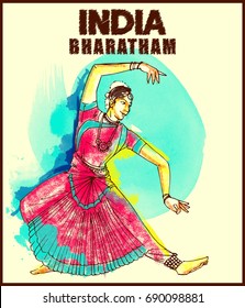 painting style illustration of indian bharatham dance form