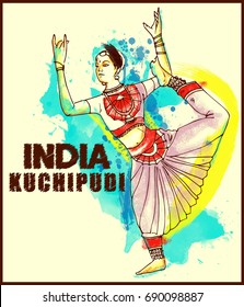 Painting Style Illustration Of Indian Kuchipudi Dance Form