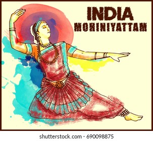 painting style illustration of indian mohiniyattam dance form