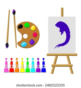 Painting Supplies, Brushes, canvas, paint and palette, painting supplies vector 