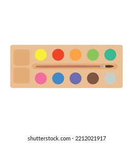 Painting supplies, color palettes, colorful tubes, watercolors, oil paints, acrylic paints.