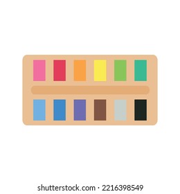 Painting supplies, color palettes, colorful tubes, watercolors, oil paints, acrylic paints.