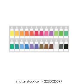 Painting Supplies, Color Palettes, Colorful Tubes, Watercolors, Oil Paints, Acrylic Paints.