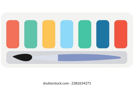 Painting supplies, colorful tubes, watercolors, oil paints isolated white background.