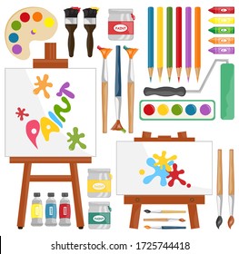 Painting supplies, digital clip art, painting and brushes, art party, personal and commercial use, vector illustration