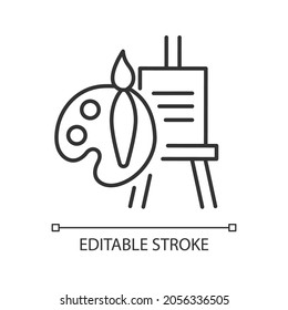 Painting talent linear icon. Ability to draw beautiful pictures. Paintbrush and canvas. Thin line customizable illustration. Contour symbol. Vector isolated outline drawing. Editable stroke