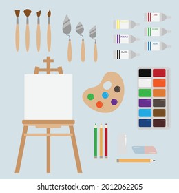 painting tool artwork paintbrush equipment vector illustration set