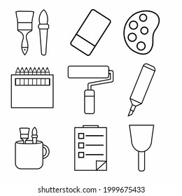 Painting Tool Set Icon Part 2 - Style 2. simple illustration. Editable stroke. Design template vector
