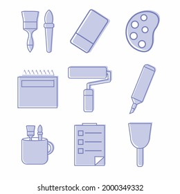 Painting Tool Set Icon Part 2 - Style 5. simple illustration. Editable stroke. Design template vector