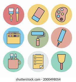 Painting Tool Set Icon Part 2 - Style 8. simple illustration. Editable stroke. Design template vector