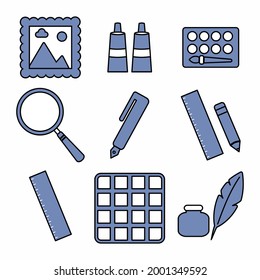 Painting Tool Set Icon Part 3 - Style 3. simple illustration. Editable stroke. Design template vector