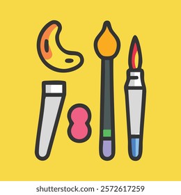 Painting tools elements vector set. art supplies : brush, color pallet, pencil etc. trendy modern vector collections. 