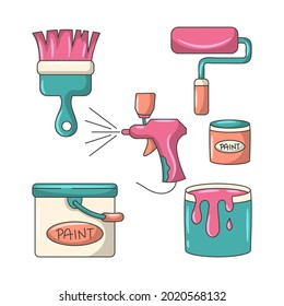 Painting tools equipment Colored vector illustration with simple hand drawn sketching style