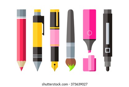 Painting tools pen pencil and marker flat design. Painting and tool, drawing tools, painting brush, paint tools, pencil and marker, pen drawing, stationery painting tools, paintbrush illustration